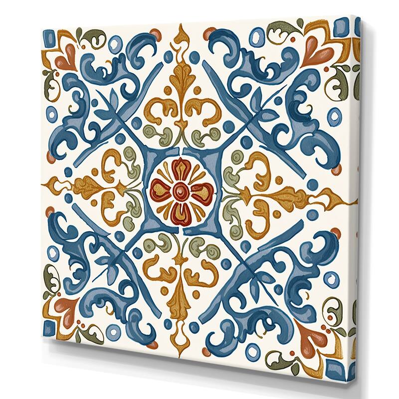 Designart "Mediterranean Tiles In Retro Blue V" Abstract Tile Canvas